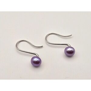 925 Sterling Silver Lavender Glass Pearl Drop Hook Earrings minimalist classic